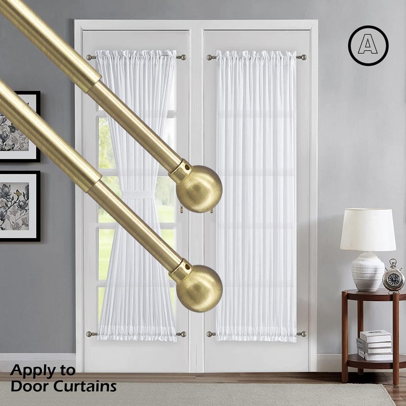 ARNORX French Door Curtain Rods - 2 Pack, Adjustable 16-28 Inch, No Drill Adhesive or Screw Mount, Brass Brushed, 3/8" Diameter - Image 2